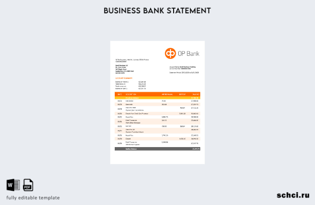 цифровая загрузка выписки по счету компании OP Bank шаблон в формате Word и PDF